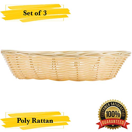 MM Foodservice Plastic Rattan Basket, Rattan Serving Basket, Set of 3 Baskets (Round - 8 Inch)