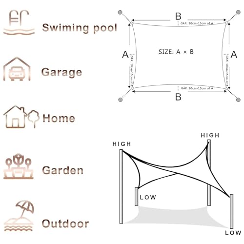 Voile d'ombrage rectangulaire 3x4,9m vert imperméable et anti-UV pour le jardin - 7
