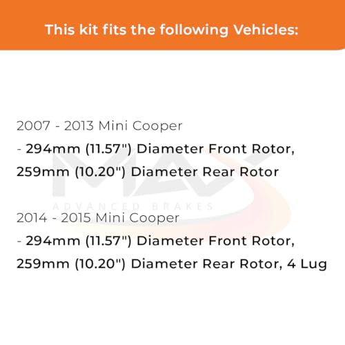 Image of Max Advanced Brakes Front & Rear Brake Kit Compatible With 2007 2008 2009 2010 2011 2012 2013 2014 2015 Mini Cooper Replacement Cross Drilled Disc Brake Rotors and Ceramic Brake Pads