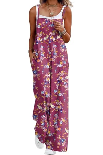 Lepunuo Womens Jumpsuits Casual Overalls Women Boho Rompers for Curvy Women Summer Grils Wide Leg Jumpsuit with Pockets