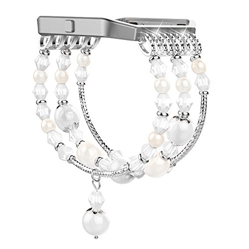 Simpeak Fashion Elastic Band Compatible With Fitbit Blaze Smartwatch Fitness, Small(6.3") Handmade Beaded Jewelry Bracelet Band Strap Replacement For Fit Bit Blaze Women, White #TOP4