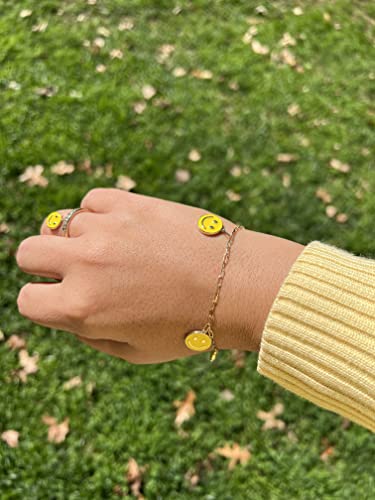 Diamond and Enamel Smiley Face Charm Band Ring or Bracelet or Stud Earrings for Women in 14k Yellow Gold Anniversary Ring Size 5 to 10.5 Round Earrings with Push Backs Lobster Claw Bracelet by LeVian4