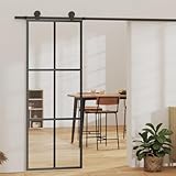Gecheer ESG Schiebetür aus Glas und Aluminium, Schwarz, 76 x 205 cm