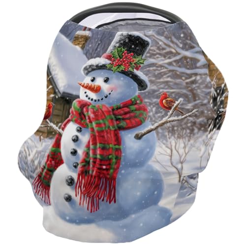 Nursing Cover for Breastfeeding Scarf, Snowman Bird Christmas Baby Car Covers Super Soft Multi Use for Canopy Shopping Cart Cover Blanket Stroller Cover