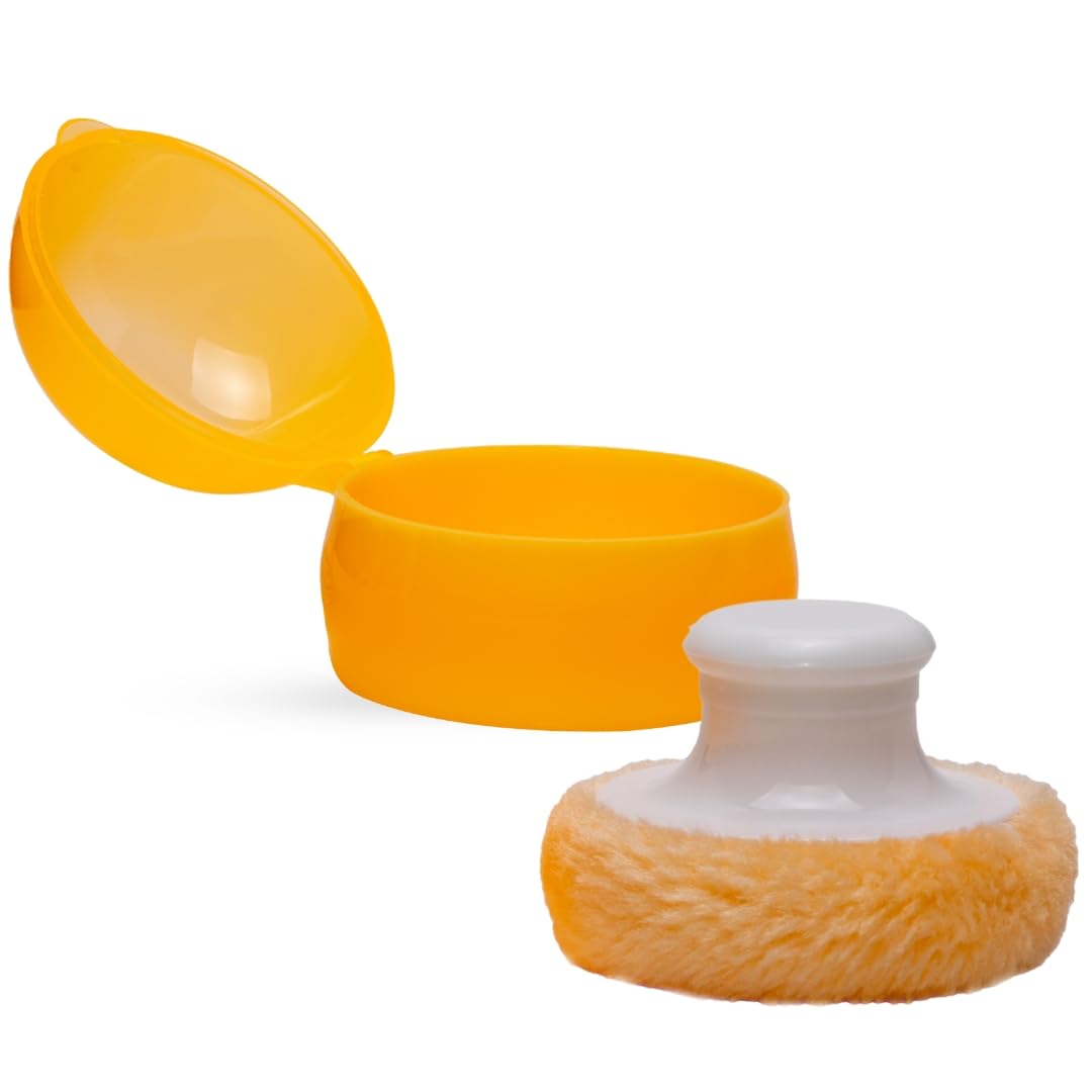 Adore Rokey Compact Powder Puff Set with Case - Baby Care After-Bath Powder Puff with Portable Talcum Powder Holder Box (Yellow)-image-35