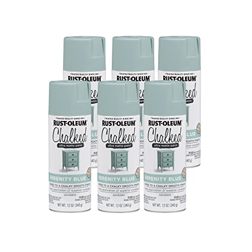 Image of Rust-Oleum Serenity Blue Chalked All-in-One Ultra Matte Spray Paint | One Coat Coverage | No Primer, Sanding, Or Topcoat Needed | Easy Spray Application | Made in USA | 12 OZ | 6 Pack