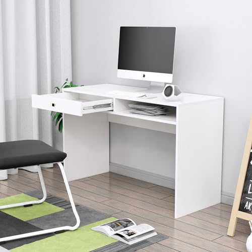 Image of Bniture Wooden Study Table for Home | Engineered Wood Study Table with Storage Shelf & Drawer | Multi Purpose Computer Desk for Writing & Study | Laptop Table for Study Room & Office | Frosty White