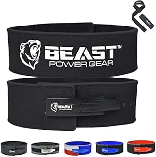 Beast Power Gear Weight Lifting Belt with Lever Buckle 10MM 13MM Thick & 4 Inches Wide Free Strap- Advanced Back Support for Weightlifting, Powerlifting, Deadlifts, Squats - Men & Women (Large, Black/Black)