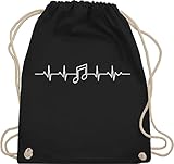 Shirtracer Turnbeutel Jute Beutel Gym Bag Rucksack - Symbol und Zeichen Outfit - Herzschlag Musik Note - Unisize - Schwarz - turnbeutel schwarz karneval - WM110