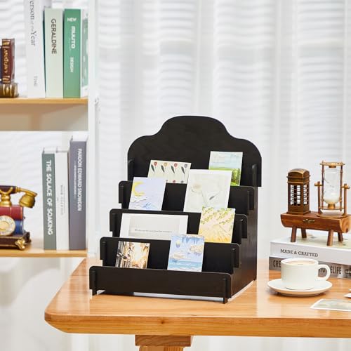Barydat 2 Pcs 4 Tier Greeting Card Display Stand Wooden Sticker Display Stand Portable Card Display Rack for Vendors Retail Counter Table Display Trade Shows Showcase (Black,11.8 Inch) - Thumbnail 5