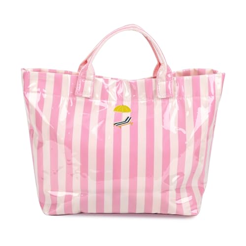 Bolso Tote impermeable de PVC bordado rayado miniatura 1