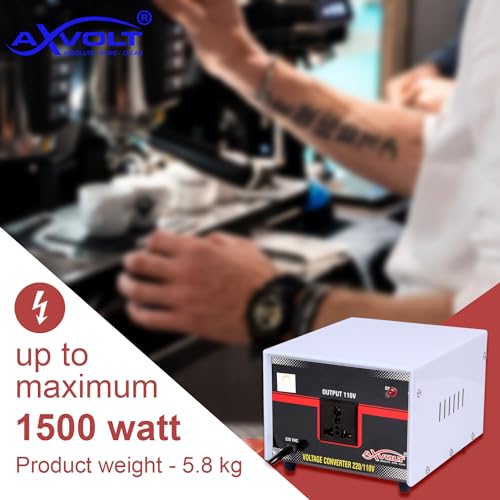 Image of Axvolt Crysta 1500 Watt Step Down Voltage Converter | 220V-240V to 110V-120V Heavy Duty Transformer | Use USA, Canada & Japan Appliances in India | Universal Socket | 2-Year Warranty