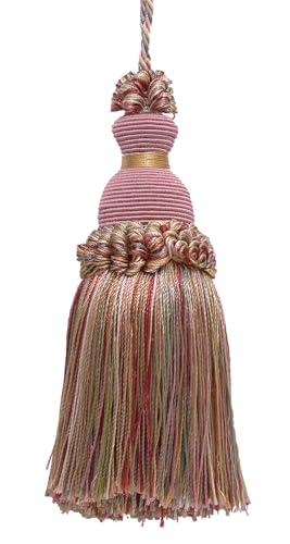 Decorative 5 Inch Key Tassel, Dusty Rose, Pastel Green, Light Gold Imperial I...