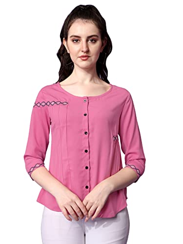 Image of PRETTIFY Women's Regular Fit Embroidered Casual 3 /4 Sleeve Western Top