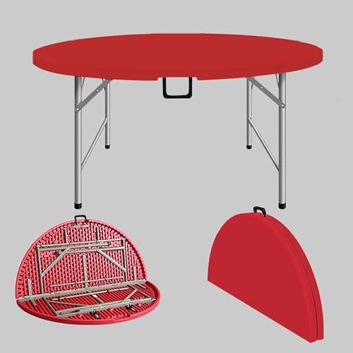 Mesa plegable redonda portátil para uso en exteriores, 300 kg, mesa de camping con asa, ideal para barbacoas, jardines y reuniones en casa (rojo, 120 x 74 cm)