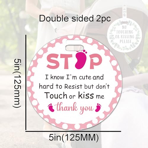 Image of 2 Pack Foot Print Do Not Touch Signs Stroller Tag Cute No Touching or Kissing Car Seat Signs Stop Touching Safety Sign Carseat Tags for Carriage Stroller Backpacks Pregnancy Gift
