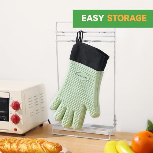 Image of GEEKHOM BBQ Gloves Heat Resistant Oven Mitts - Silicone Grilling Gloves with 13.7 inch Arm Protection - Waterproof Pot Holder Non-Slip for Men & Women, Kitchen Outdoor Cooking, Baking, Camping, Mint Green