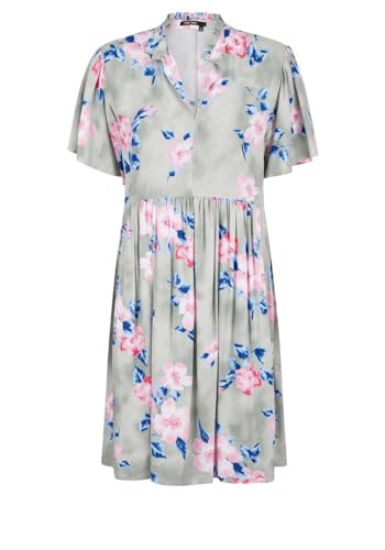 MARC AUREL Kleid Kurzarm Kelchkragen Rüschen Blumen Muster oliv Größe 42