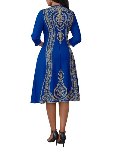 Image of PinkPatty Women's Casual 3 /4 Sleeve Midi Dresses Fit and Flare Church Work Dress with Pockets