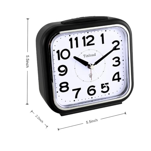 Image of Tinload 5.5 inch Large No Ticking Analog Alarm Clock,Silent Readable for Seniors,Easy to Set,Gradual Rise Alarm,Big Numbers,Gentle Wake,Snooze, Lighted on Demand,Battery Operated(Black-B)