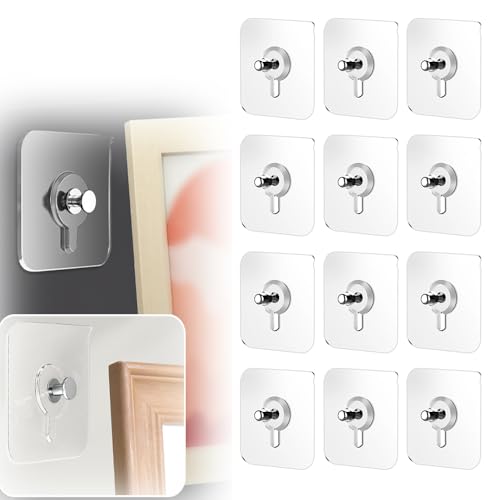 Image of Drill Free Adhesive Hooks,Picture Hangers Without Nails,Adhesive Wall Mount Screw Hooks for Hanging,Nail Free Wall Hangers for Kitchen,Bathroom