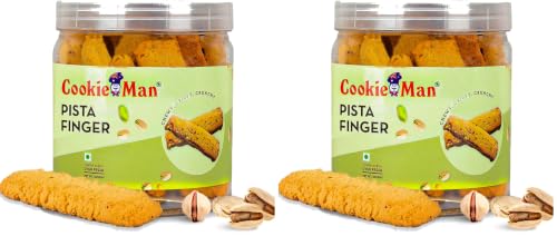 Image of CookieMan Pista Biscuit Fingers - 250g | Eggless Gourmet Pistachio Cookies, Crispy & Buttery | Perfect Tea-Time & Coffee Snack, Ideal for Gifting & Anytime Indulgence (Pack of 2)