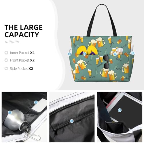 Beer Mug 2 Print Large Beach Tote Bag for Women Extra Large Capacity Sandproof Waterproof Pool Bag Suitable for Swimming Pool Gym Groceries Travel3