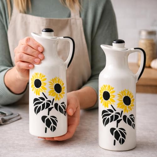 Image of Ceramic Oil Dispenser Set of 2, 300 ml Each, Sunflower