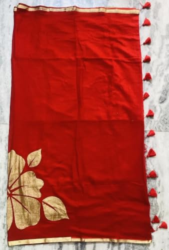 Image of Women's Mul Cotton Saree with Tassels | Soft Mulmul Saree | Woven Stripes & Zari Line | 5.5 Metres - Without Blouse