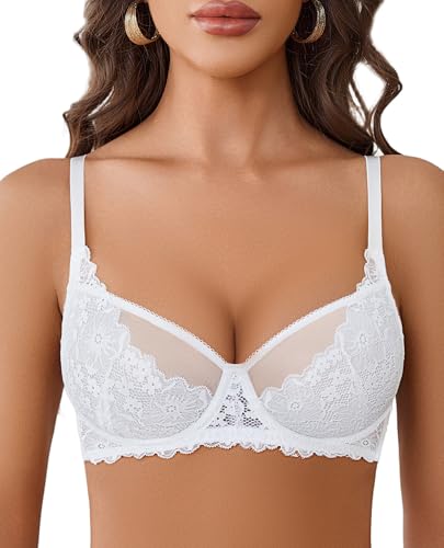 Image of Avidlove Women Lace Bra Underwire Sexy Bralettes Unlined Mesh Full Coverage Lingerie Everyday Bras