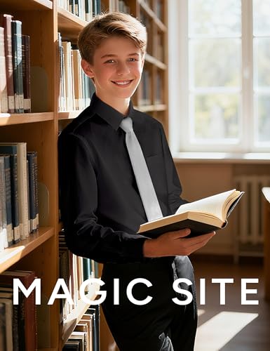 Image of Boys Long Sleeve Button-Down Dress Shirts with Tie: 2 Fabrics (Stretch /Standard) & 2 Fits (Regular /Husky)
