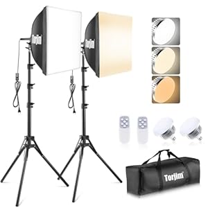 Torjim Softbox Photography Lighting Kit, 16” x 16” Professional Softbox Lighting Kit with 85W 3000-7500K LED Bulbs, Studio Lights for Photography/Video Recording/Live Streaming/Portraits Shooting
