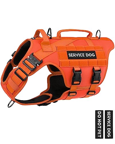 Image of Tactical Dog Harness - PETNANNY Dog Harness Service Dog Vest for Large Breed Dog, Hook and Loop Panel for Service Dog Patchs, Work Dog MOLLE Vest with Handle for Walking Hiking Training(Orange,XL)