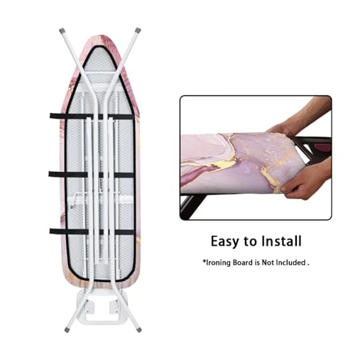 Image of Ironing Board Cover, Elastic Edge Universal Size Fit Standard Ironing Boards, Hook and Loop Fastener Strap, Pink Marble Pattern 15 inch x 54 inch