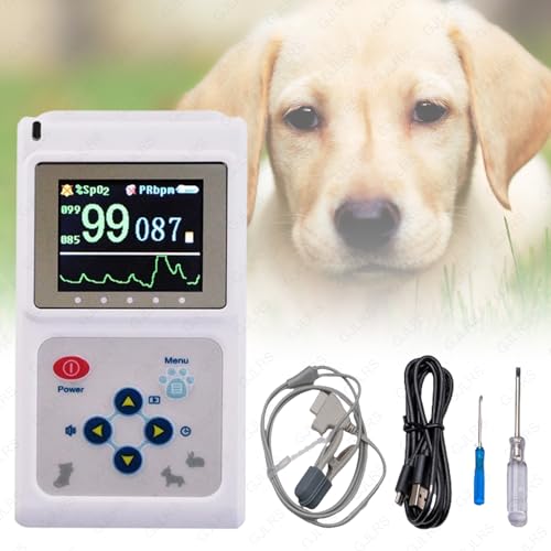 GJLRS Oxímetro de Pulso Veterinario, Monitor de frecuencia cardíaca para Perros y Gatos, con Pantalla LCD de 1,8 Pulgadas, reproducción, transmisión y Almacenamiento en Tiempo Real