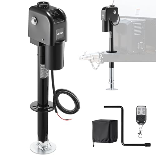 VEVOR Electric Trailer Jack 7500 lbs Capacity Electric Power Tongue Jack with Waterproof Protective Cover & LED Light for Travel Trailer Camper RV 9.84-33.85 in Lift 12V DC with Wiring Black