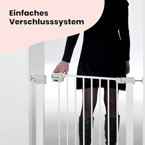 Safety 1st SecureTech Metal Gate, Treppenschutzgitter ohne Bohren, 73–80 cm (bis 136 cm erweiterbar), Leicht Schließbares Türschutzgitter, mit Einer Hand Öffnen, Kein Bohren, Zweifachsicherung, Weiß