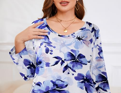 Image of LARACE Tunics 3 /4 Sleeve Plus Size Tops for Women V Neck Loose Fit Flowy Clothing for Leggings