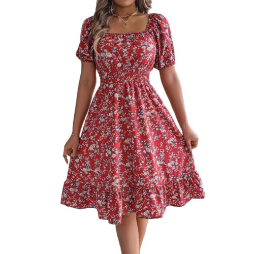 Robe milkmaid fleurie bohème col carré décontractée printemps pour femme