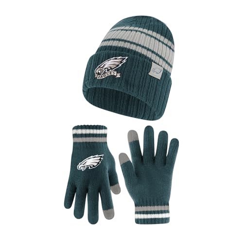 Ultra Game NFL Official Adults Super Soft Winter Beanie Knit Hat with Extra Warm Touch Screen Gloves, Philadelphia Eagles, Team Color, 1SIZE