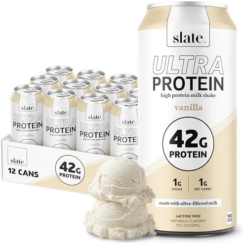 - Milk - Ultra Protein Shake - Vanilla - 42g Protein, 1g Sugar, 180 Calories, 1g Net Carbs - Lactose Free, No Added Sugar - Made with Ultra Filtered Milk - Breakfast Boost, Post Workout - 15 fl oz, 12 Cans