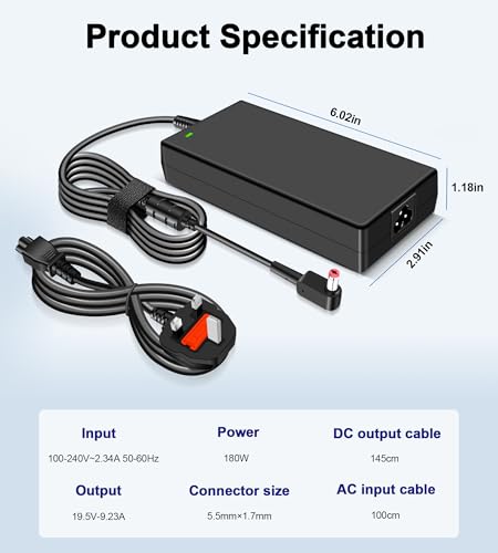 180W Charger Fit for Acer Aspire 7 A717-71G, Nitro 5 7 AN515-51 AN515-55 AN517-51 AN715-52 AZ3-715-UR51 Predator Helios 300 PH317-54 PH317-55 G3-571 G3-572 Triton 300 500 PT314-51 PT315-52 - Image 6
