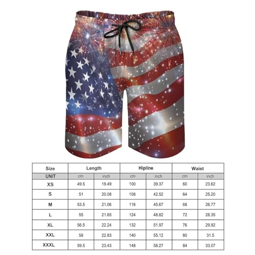USA Flag Celebration Fireworks Men's Swim Trunks Quick Dry Board Shorts Hawaiian Beach Shorts With Pocket2
