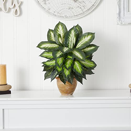 Nearly Natural Dieffenbachia Ceramic Planter Artificial Plant, Green #TOP3