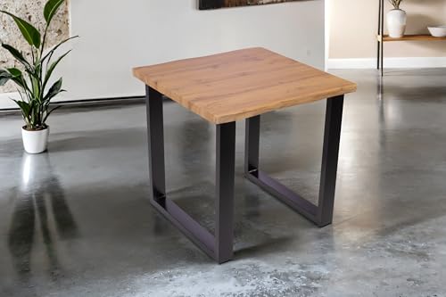 SAM Esstisch Josy | 80 x 80 cm | Holz Wildeiche-Optik | U-Gestell Metall schwarz | 40 mm Tischplatte mit Baumkante | Tisch für Esszimmer & Küche