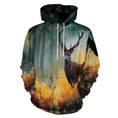 Sweat à capuche cerf aquarelle 3D mixte pour l'automne