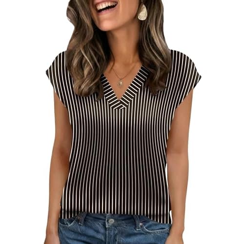 Rapbin Womens V Neck Tops Short Sleeve Cap Sleeve Blouses Dressy Casual Basic Tees Summer Spring Outfits Apricot Black Floral Small