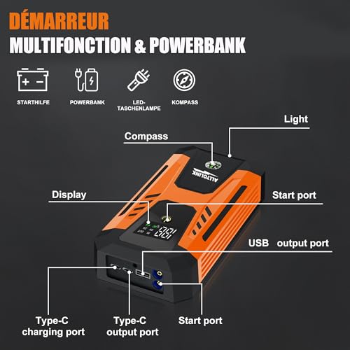Jump starter 26640mWh avec charge rapide 20W et écran d'affichage LED - 6