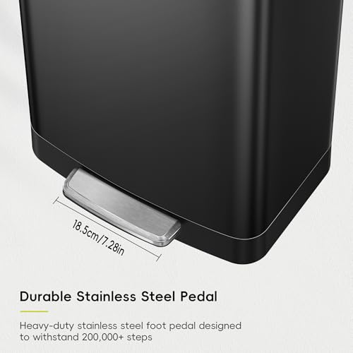 EKO Hudson 50 Liter/13.2 Gallon Kitchen Trash Can with Soft Close Lid, Stainless Steel Step Trash Can, Garbage Can with Rear Trash Bag Storage Compartment for Kitchen, Matte Black by EKO - Image 6
