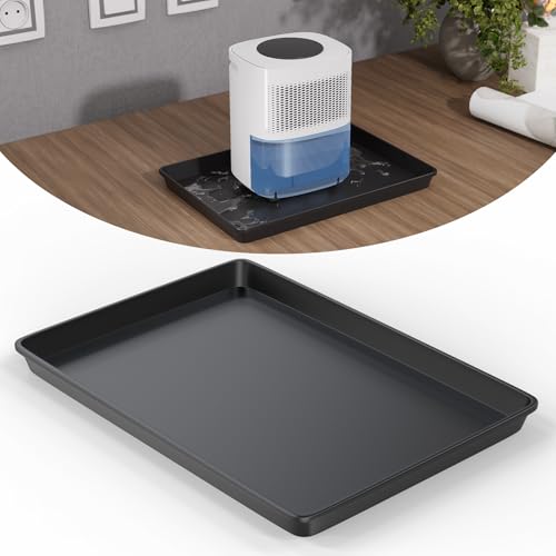 Flamorrow Dehumidifier Mat, Hard Plastic Drip Pan for Home and Basement Dehumidifiers, Dehumidifier Tray with Raised Edge for Leaks, Prevents Water from Pooling Underneath, Black, 13